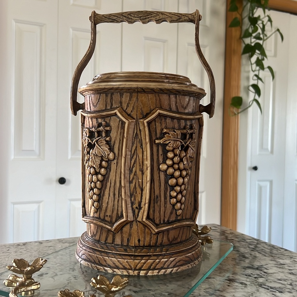 Vintage 1960s Brentwood Wooden Grapes and Leaves Ice Bucket